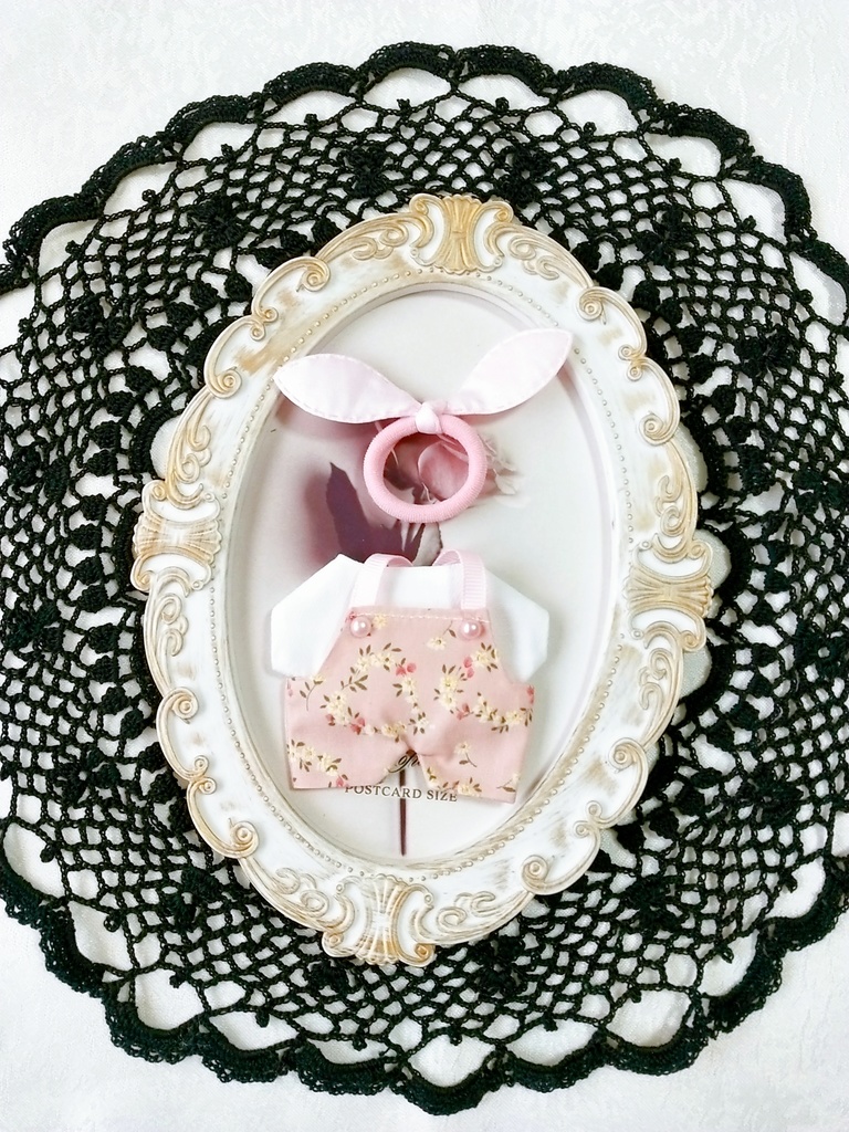 お花柄 サロペット+Tシャツ+リボンの3点セット