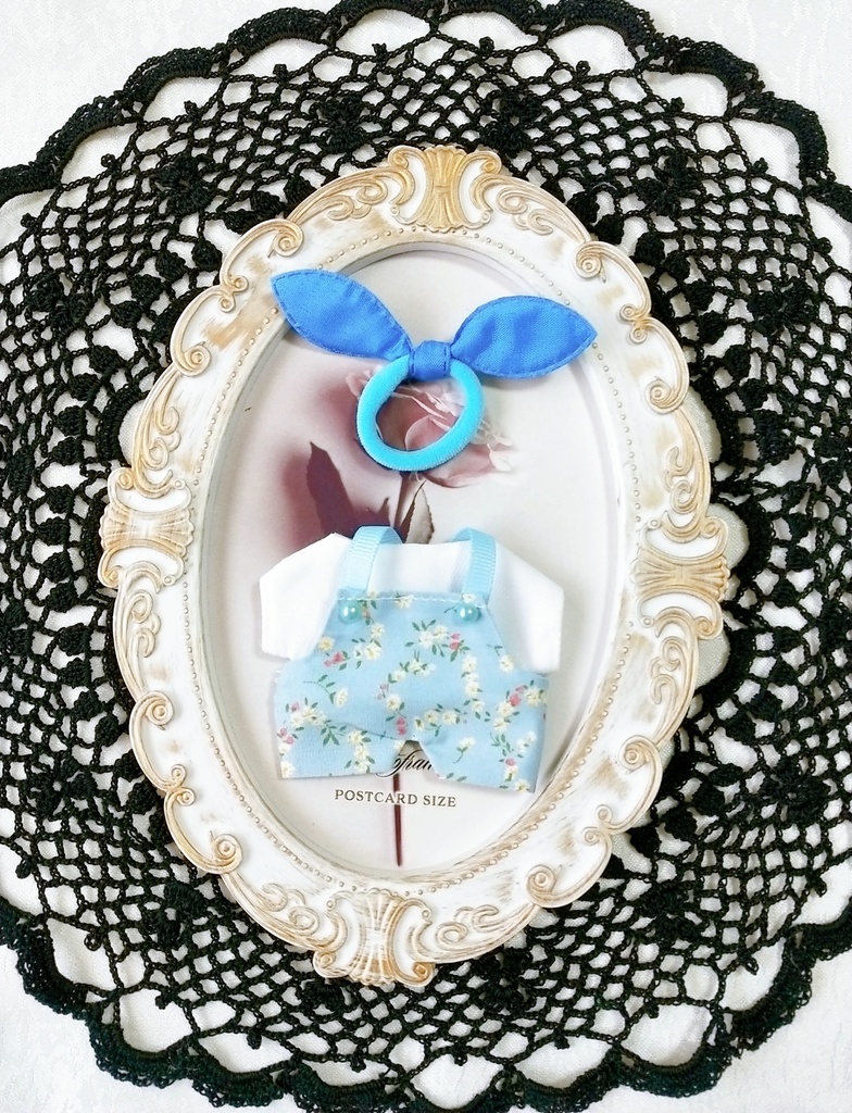 お花柄 サロペット+Tシャツ+リボンの3点セット