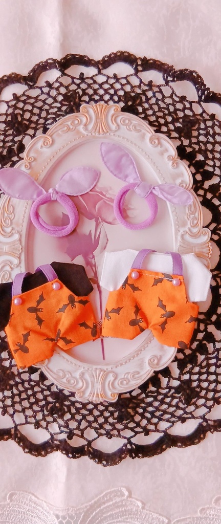 オレンジ色ハロウィン柄サロペット3点セット