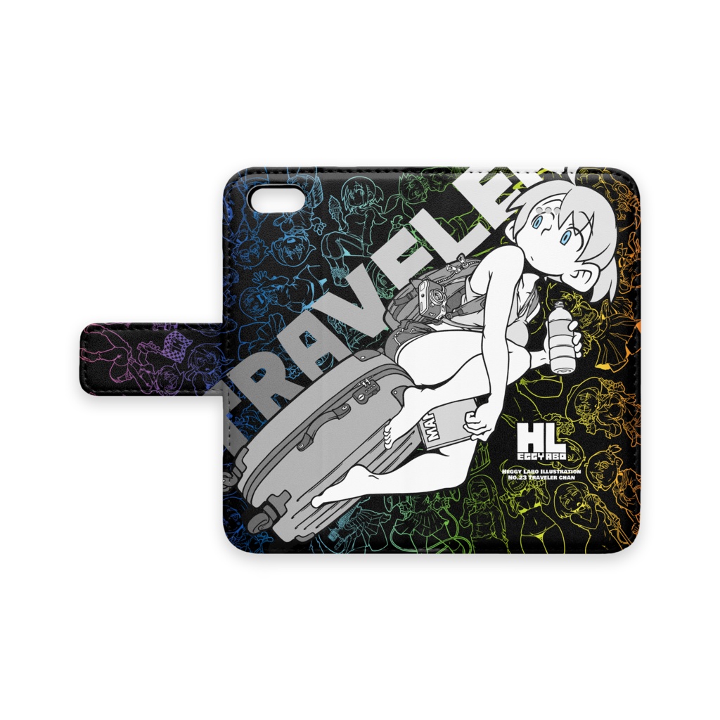 【iphone用手帳型スマホケース】トラベラーちゃん(黒)