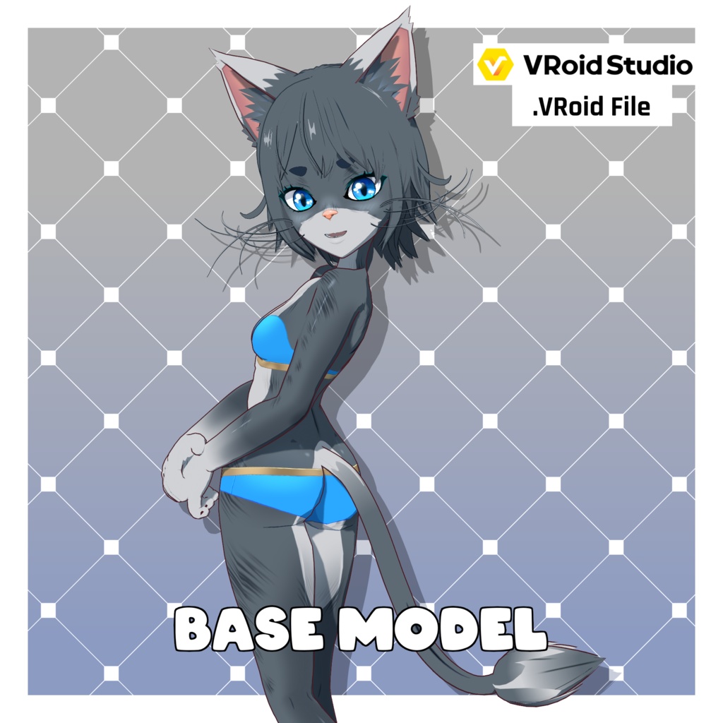 キャットガール – ライトグレー【カスタマイズ可能】【VRoid】 (Cat Girl – Light Grey)