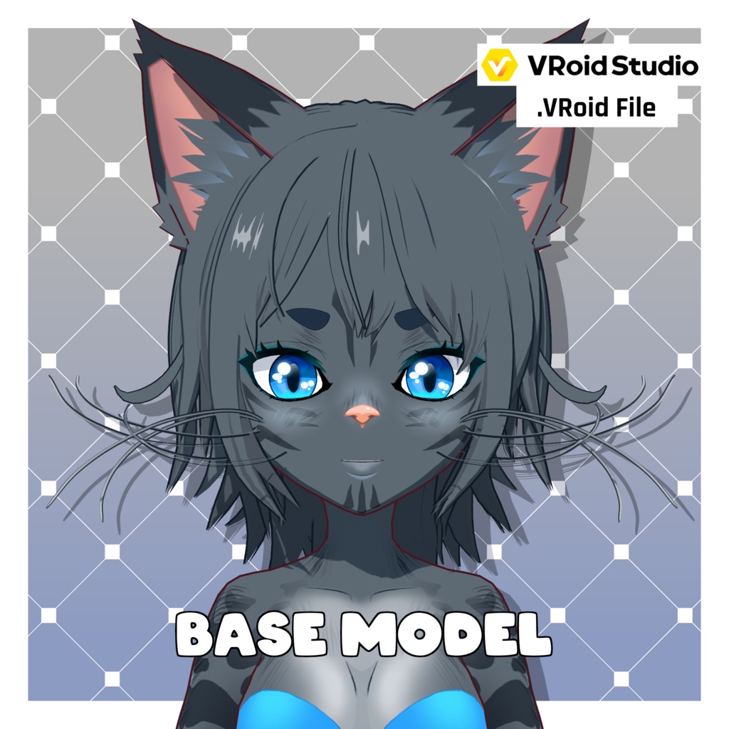 キャットガール – ライトグレー【カスタマイズ可能】【VRoid】 (Cat Girl – Light Grey)