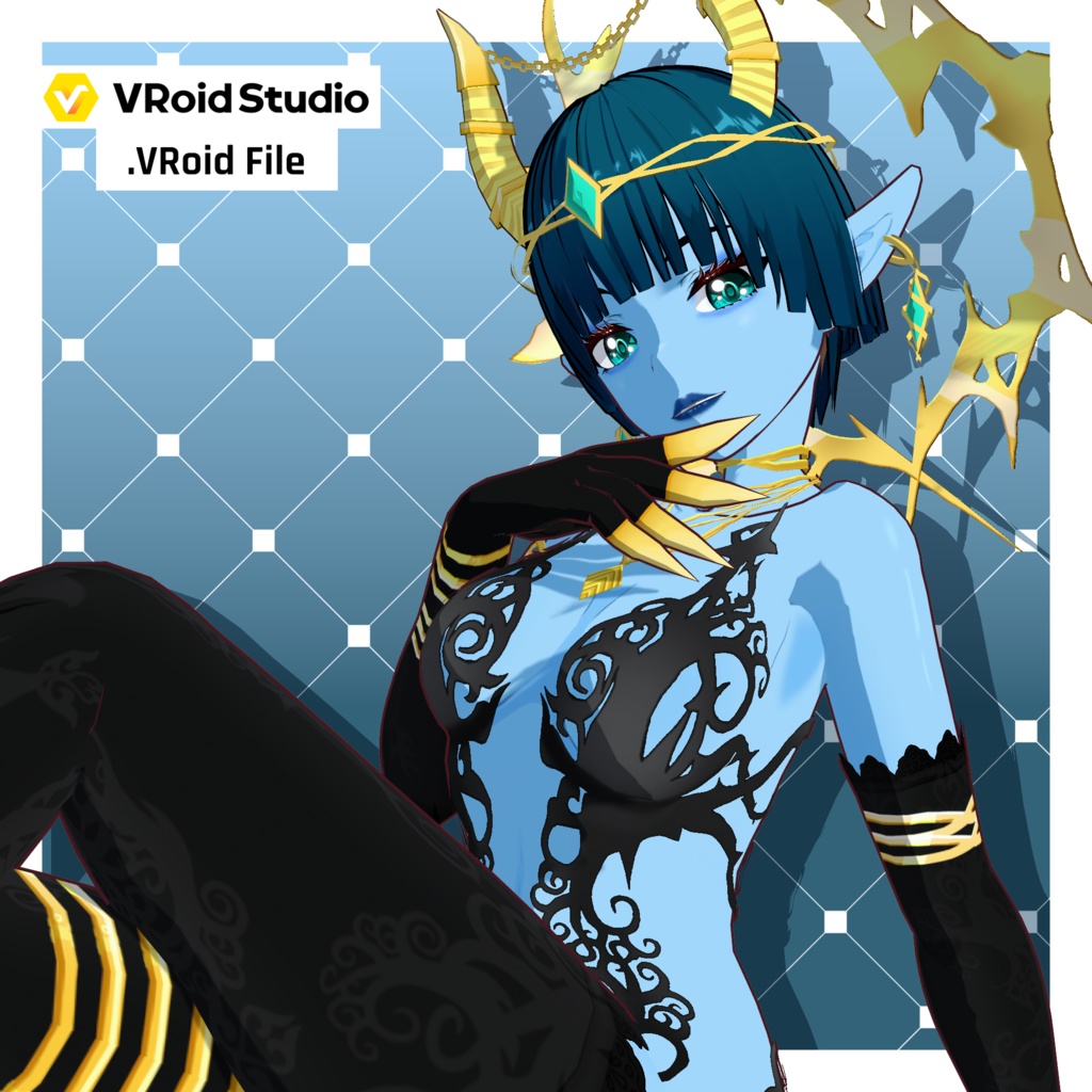 デーモン – アイスブルー【カスタマイズ可能】【VRoid】 (Demon – Ice Blue)