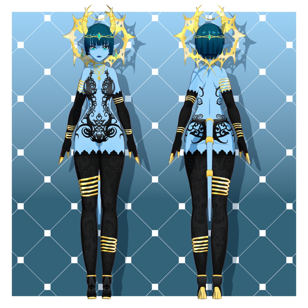 デーモン – アイスブルー【カスタマイズ可能】【VRoid】 (Demon – Ice Blue)