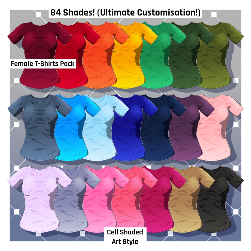 女性アニメTシャツ – 84種類【VRoid】 (84 x Female Anime T-Shirts)