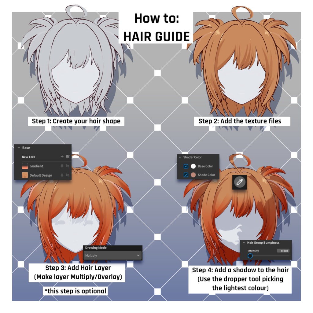 原神風ヘアカラーテクスチャ集 – 105色【VRoid】 (105 x Genshin Hair Colours)