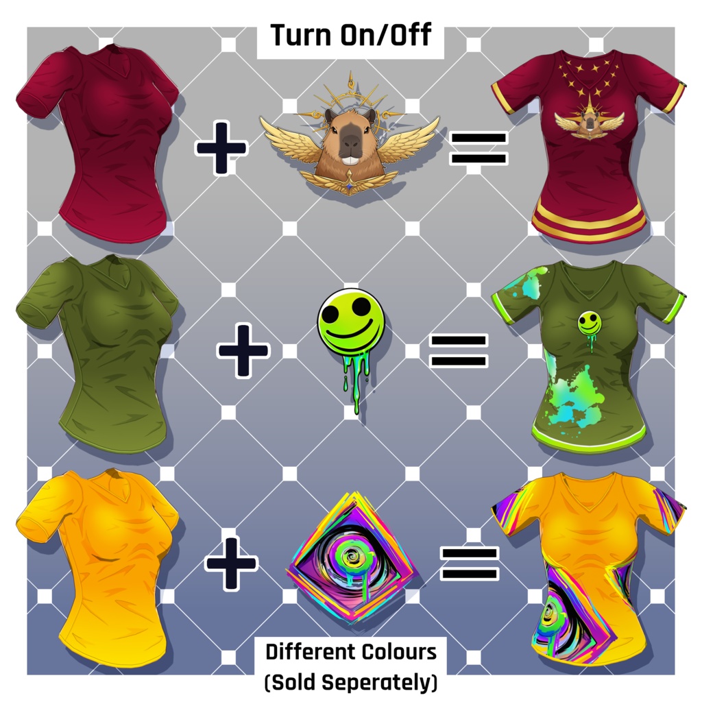 男女グラフィックTシャツ – 30種類以上【VRoid】 (30+ Male/Female Graphic Tees)