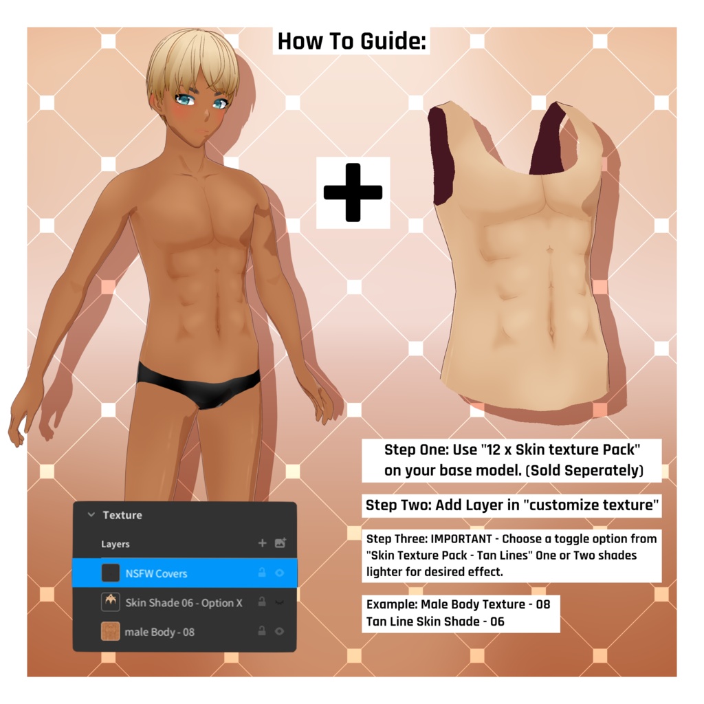 ボディタンライン 12個入り - 男性用パック 【VRoid テクスチャ】 (6 x Body Tan Lines - Male Pack)