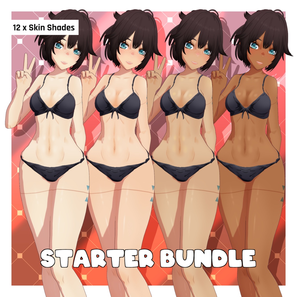 アニメ風女性Vチューバースターターバンドル / ベース + スキン + 髪型 + アイライナー + 目 + メガネ 【VRoid】 (Anime-Style Female vTuber Starter Bundle / Base + Skin + Hair + Eyeliner + Eyes + Glasses)