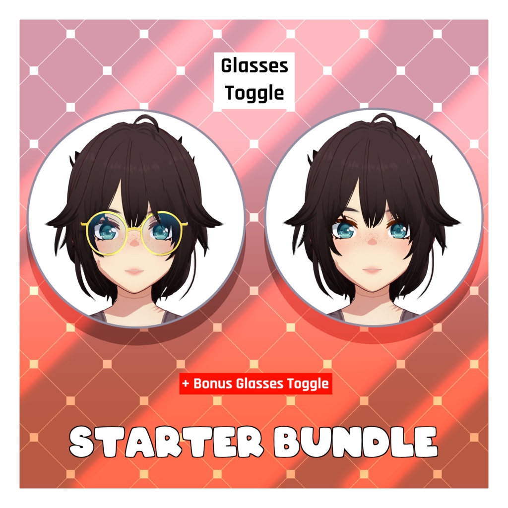 アニメ風女性Vチューバースターターバンドル / ベース + スキン + 髪型 + アイライナー + 目 + メガネ 【VRoid】 (Anime-Style Female vTuber Starter Bundle / Base + Skin + Hair + Eyeliner + Eyes + Glasses)