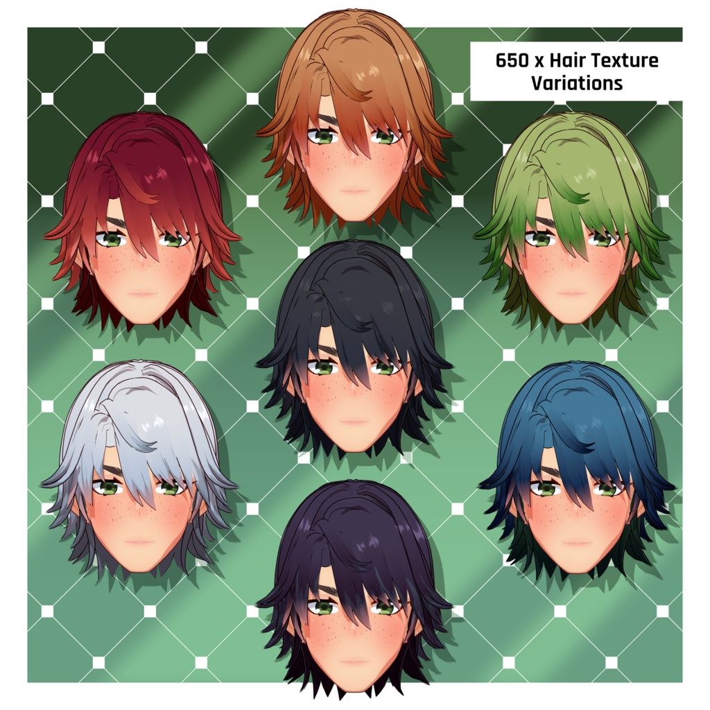 アニメ風男性VTuberスターターバンドル / ベース + 肌 + 髪 + アイライナー + 目 + メガネ 【VRoid】 (Anime-Style Male vTuber Starter Bundle / Base + Skin + Hair + Eyeliner + Eyes + Glasses)