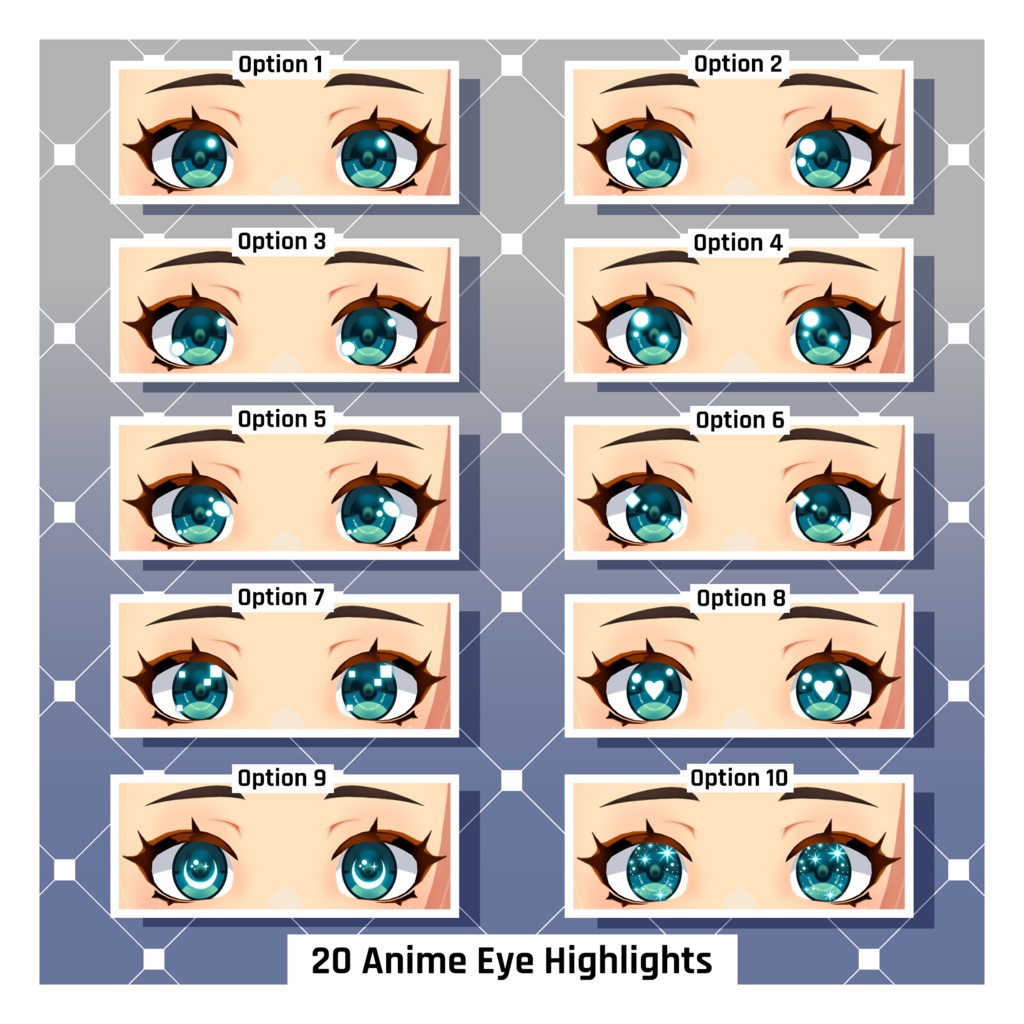 20個のアイハイライトパック(アニメのきらめき) 【VRoid】 20 x Eye Highlights Pack (Anime Sparkles)
