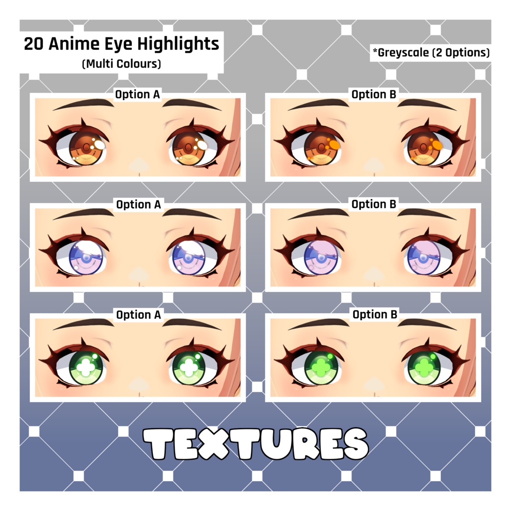 20個のアイハイライトパック（アニメのきらめき） 【VRoid】 20 x Eye Highlights Pack (Anime Sparkles)