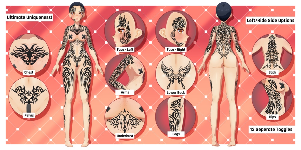 トライバルタトゥー セパレートトグルパック 【VRoid】 Tribal Tattoos Separate Toggles Pack