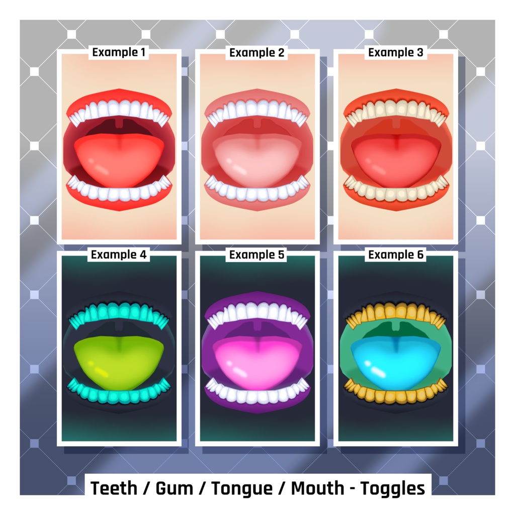 口の切り替えパック - 人間&モンスター / 歯 / 歯茎 / 舌 / 扁桃腺 【VRoid テクスチャ】 Mouth Toggles Pack - Human & Monster / Teeth / Gums / Tongue / Tonsils