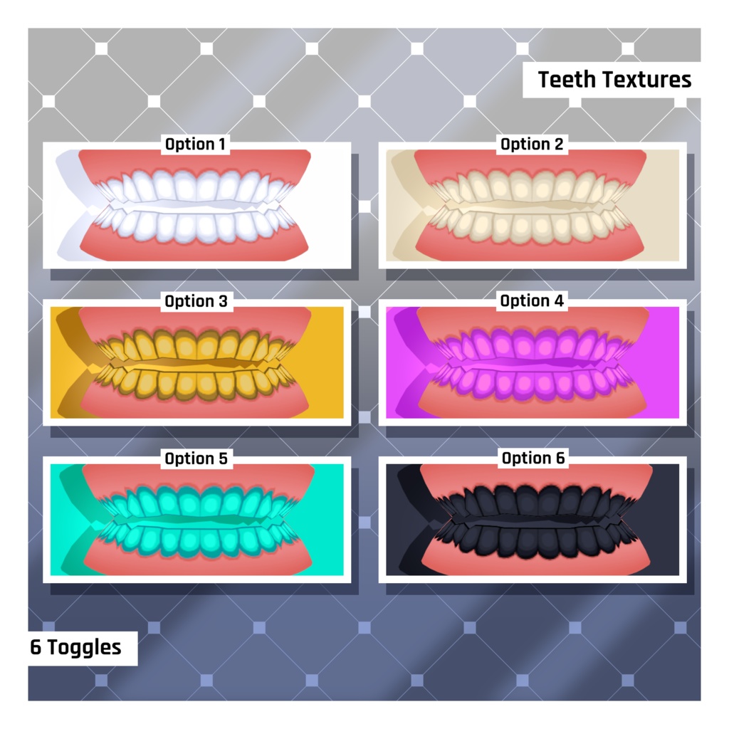 口の切り替えパック - 人間&モンスター / 歯 / 歯茎 / 舌 / 扁桃腺 【VRoid テクスチャ】 Mouth Toggles Pack - Human & Monster / Teeth / Gums / Tongue / Tonsils