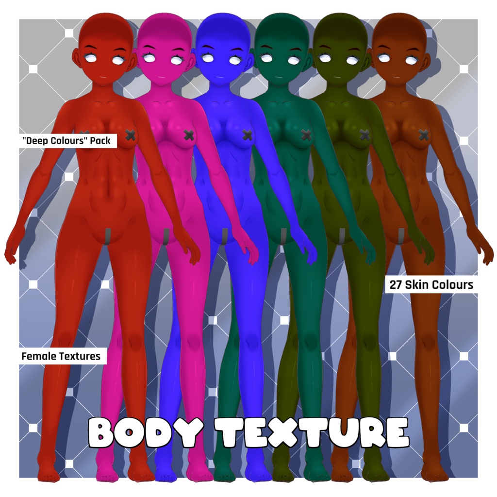 女性 ファンタジースキンカラーテクスチャパック - ディープ 【VRoid】 Female Fantasy Skin Colours Texture Pack - Deep