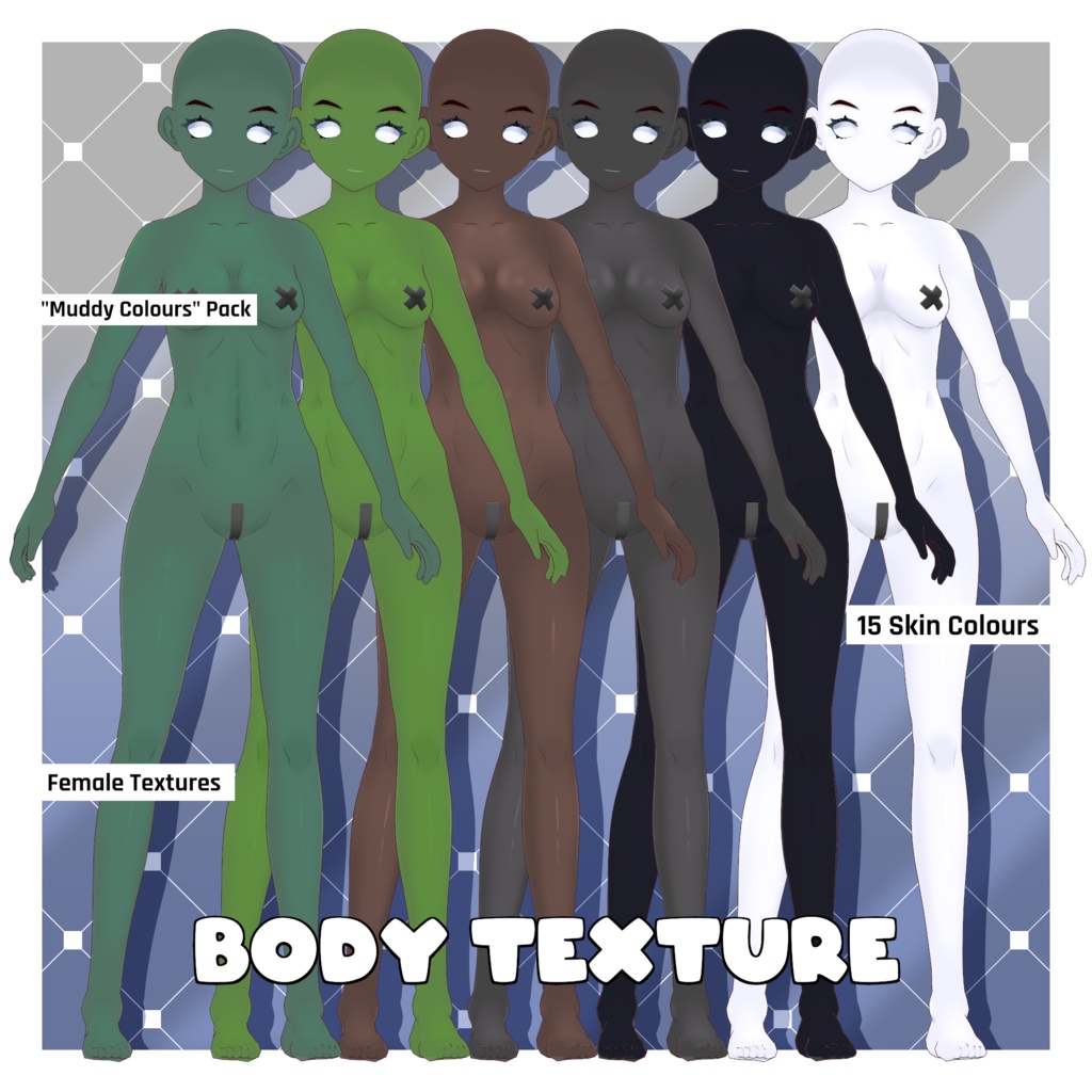 女性 ファンタジースキンカラーテクスチャパック - 泥っぽい 【VRoid】 Female Fantasy Skin Colours Texture Pack - Muddy
