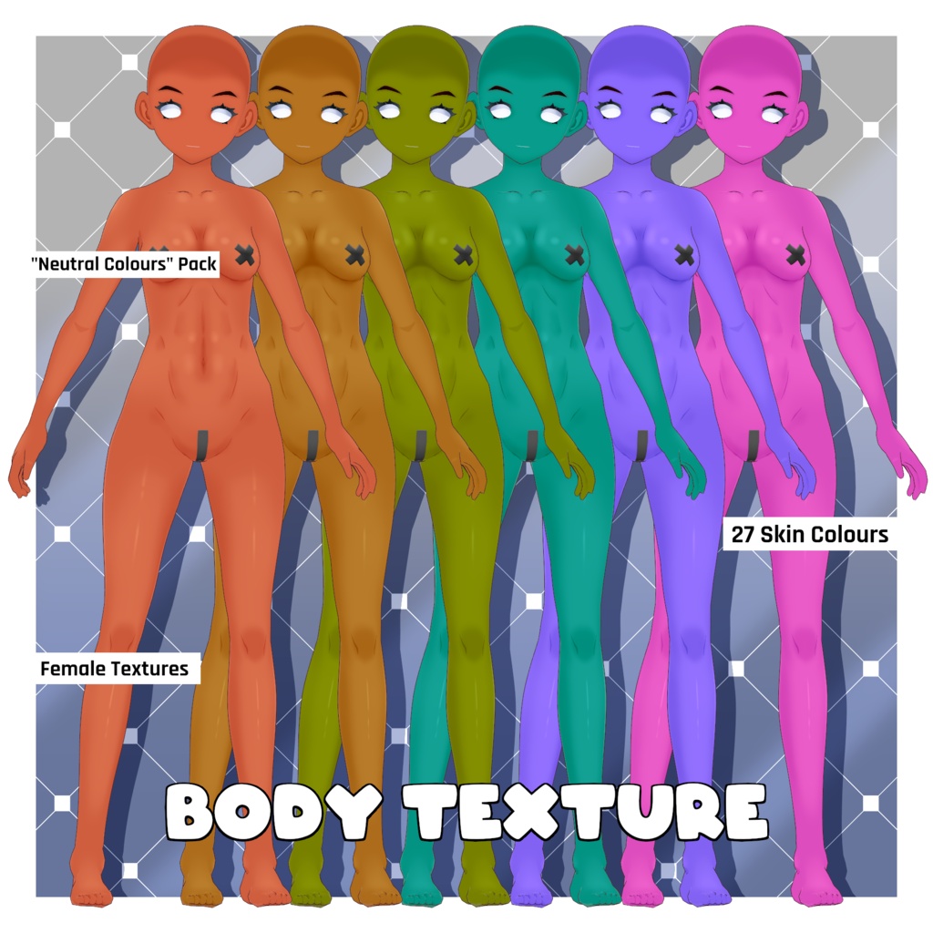 女性向けファンタジースキンカラーテクスチャパック - ニュートラル 【VRoid】 Female Fantasy Skin Colours Texture Pack - Neutral