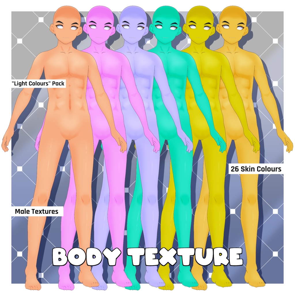 男性向けファンタジースキンカラーテクスチャパック - ライト 【VRoid】 Male Fantasy Skin Colours Texture Pack - Light