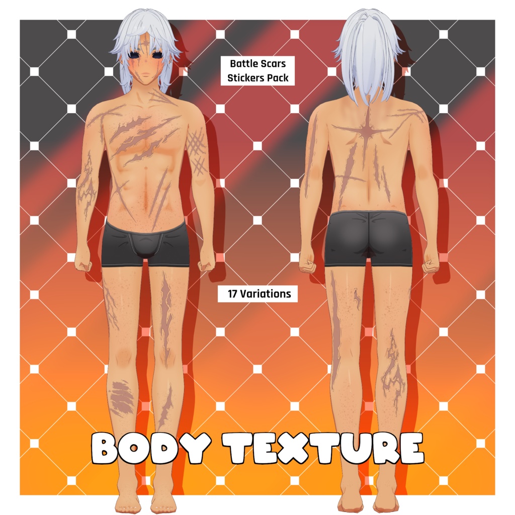 バトル・スカー(戦闘の傷跡) - ステッカー・テクスチャパック | VRoidスキン・テクスチャ 【VRoid】 Battle Scars - Stickers Texture Pack | VRoid Skin Textures