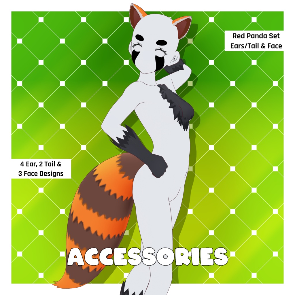 レッサーパンダ - 髪のテクスチャ、耳・尻尾、動物アクセサリー＆ファーボディスーツ | VRoidテクスチャパック 【VRoid】 Red Panda - Hair Texture, Ears & Tails, Animal Accessories & Fur Body Suit | Vroid Textures Pack