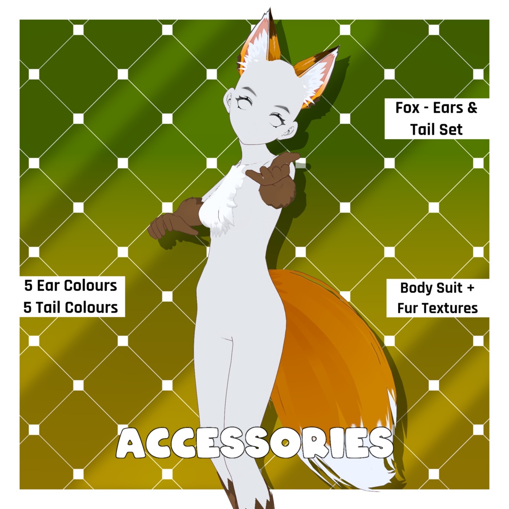 フォックスパック - 耳・尻尾・ファーボディスーツ - 動物アクセサリー | VRoidテクスチャパック 【VRoid】 Fox Pack - Ears & Tails, & Fur Body Suit - Animal Accessories | Vroid Textures Pack