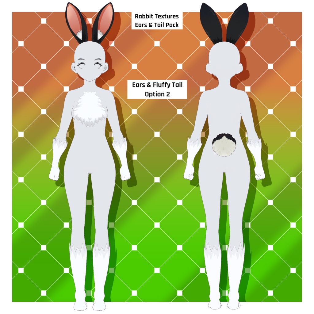 ウサギ - 耳&尻尾(6種)+ファーボディスーツ用テクスチャ | VRoidテクスチャパック 【VRoid】 Rabbit - Ears & Tails x 6 + Fur Body Suit Textures | VRoid Texture Pack
