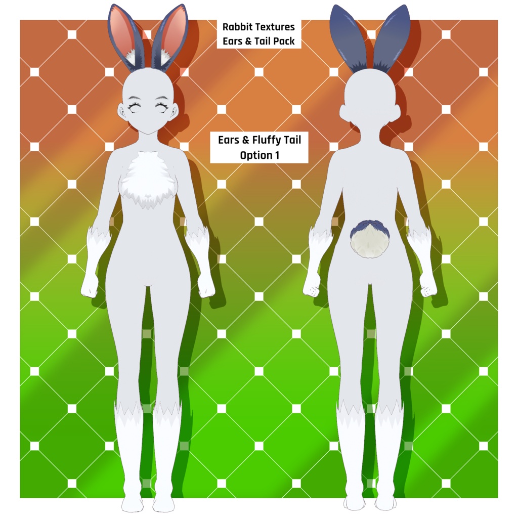 ウサギ - 耳&尻尾(6種)+ファーボディスーツ用テクスチャ | VRoidテクスチャパック 【VRoid】 Rabbit - Ears & Tails x 6 + Fur Body Suit Textures | VRoid Texture Pack