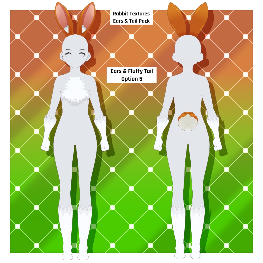 ウサギ - 耳&尻尾(6種)+ファーボディスーツ用テクスチャ | VRoidテクスチャパック 【VRoid】 Rabbit - Ears & Tails x 6 + Fur Body Suit Textures | VRoid Texture Pack