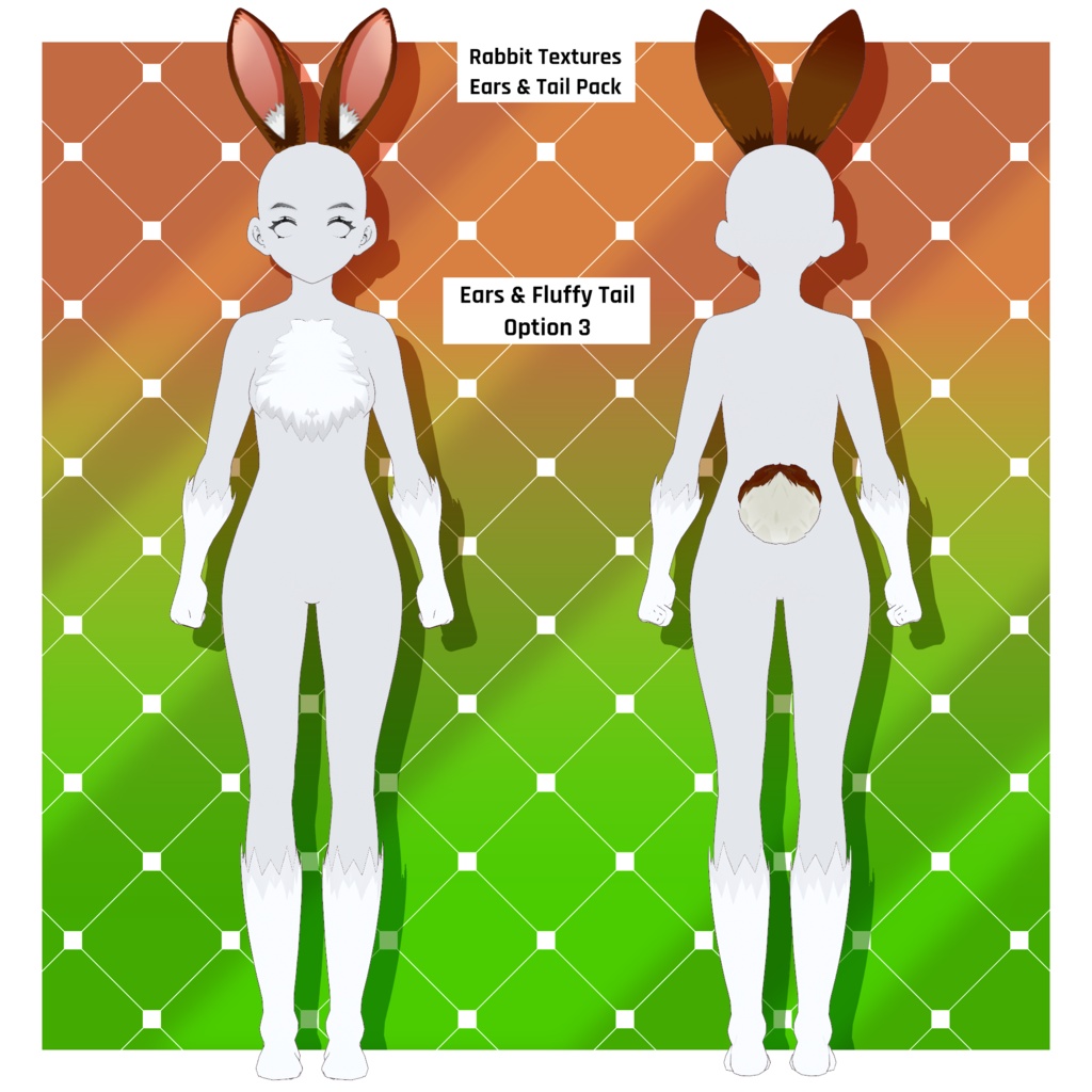 ウサギ - 耳&尻尾(6種)+ファーボディスーツ用テクスチャ | VRoidテクスチャパック 【VRoid】 Rabbit - Ears & Tails x 6 + Fur Body Suit Textures | VRoid Texture Pack