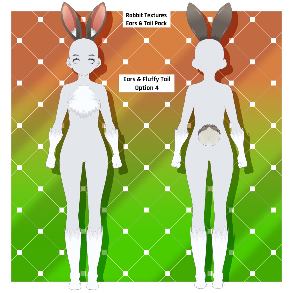 ウサギ - 耳&尻尾(6種)+ファーボディスーツ用テクスチャ | VRoidテクスチャパック 【VRoid】 Rabbit - Ears & Tails x 6 + Fur Body Suit Textures | VRoid Texture Pack