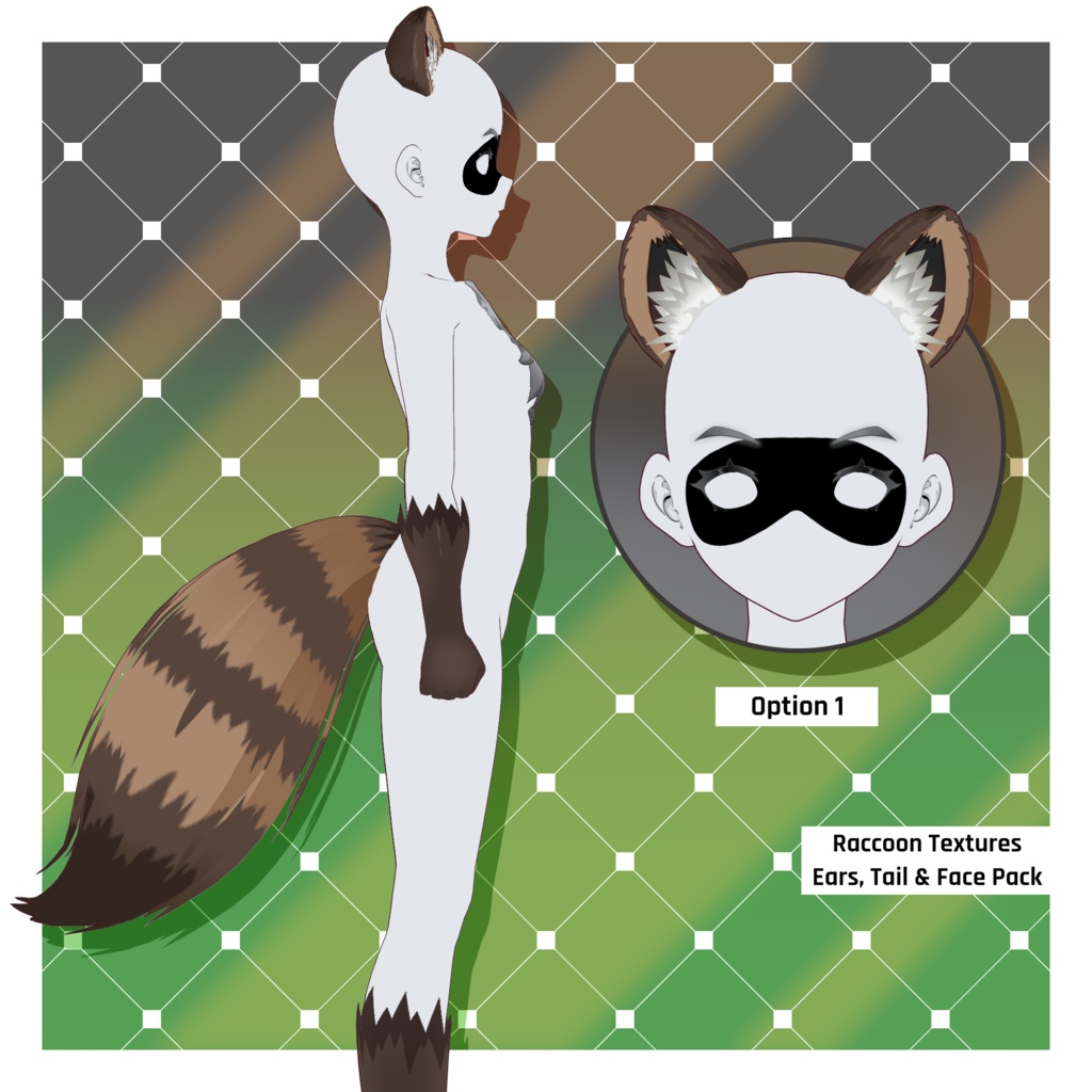 アライグマ - 耳・尻尾(2種)・フェイスマスク・ファーボディスーツ | VRoidテクスチャパック 【VRoid】 Raccoon - Ears & Tails x 2 & Face Mask Options & Fur Body Suit | VRoid Texture Pack