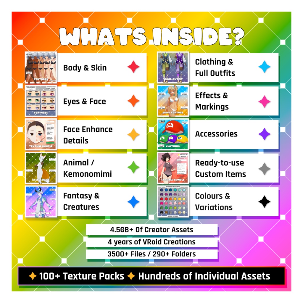 【VRoid】 Indie Creator Starter Kit | VRoid vTubers Texture Vault | Head to Toe Item Pack