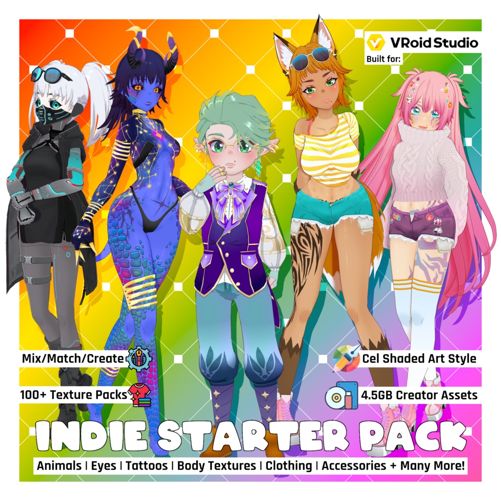 【VRoid】 Indie Creator Starter Kit | VRoid vTubers Texture Vault | Head to Toe Item Pack