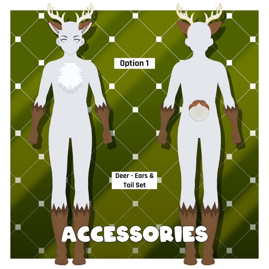 鹿セット - 耳・尻尾・ファーボディスーツ - 動物アクセサリー | VRoidテクスチャパック 【VRoid】 Deer Pack - Ears & Tails, & Fur Body Suit - Animal Accessories | Vroid Textures Pack