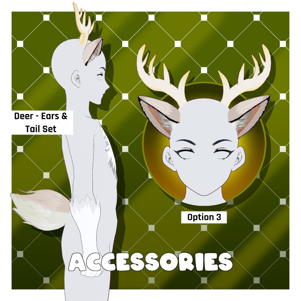 鹿セット - 耳・尻尾・ファーボディスーツ - 動物アクセサリー | VRoidテクスチャパック 【VRoid】 Deer Pack - Ears & Tails, & Fur Body Suit - Animal Accessories | Vroid Textures Pack