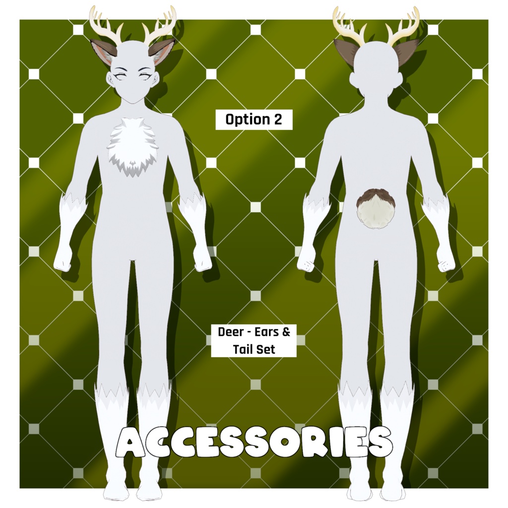 鹿セット - 耳・尻尾・ファーボディスーツ - 動物アクセサリー | VRoidテクスチャパック 【VRoid】 Deer Pack - Ears & Tails, & Fur Body Suit - Animal Accessories | Vroid Textures Pack