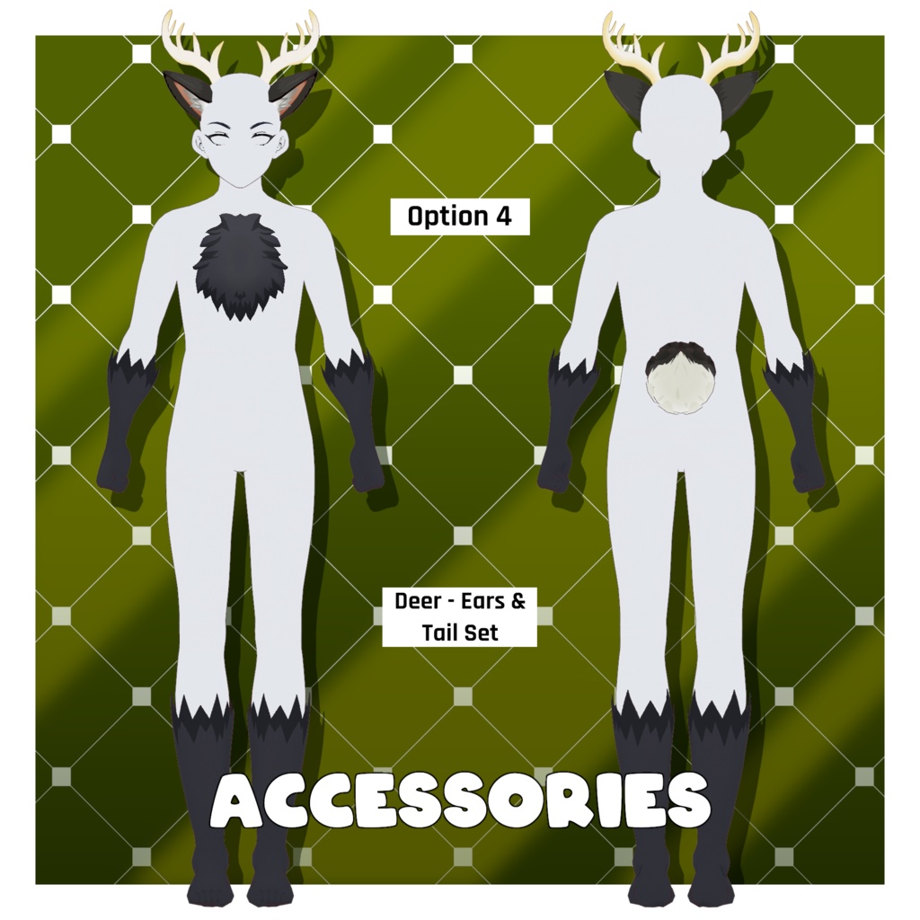 鹿セット - 耳・尻尾・ファーボディスーツ - 動物アクセサリー | VRoidテクスチャパック 【VRoid】 Deer Pack - Ears & Tails, & Fur Body Suit - Animal Accessories | Vroid Textures Pack