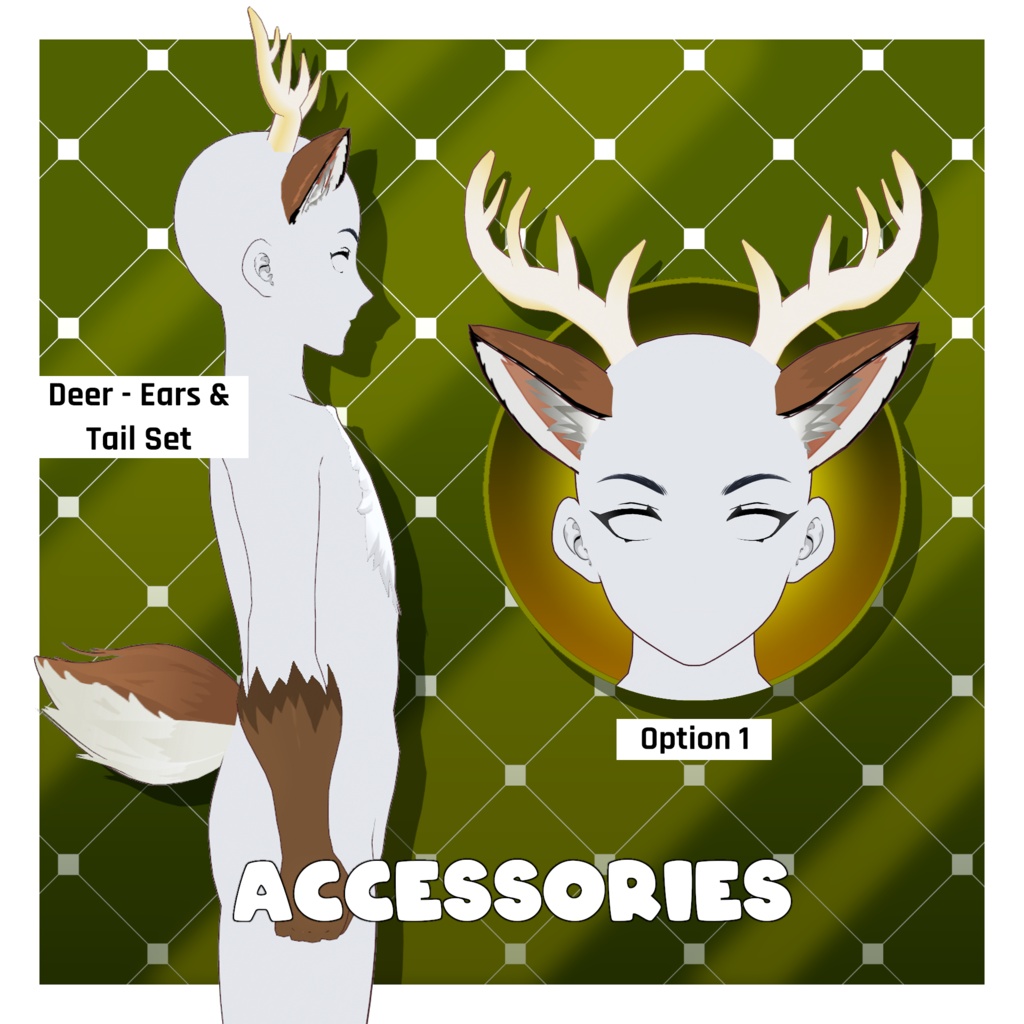 鹿セット - 耳・尻尾・ファーボディスーツ - 動物アクセサリー | VRoidテクスチャパック 【VRoid】 Deer Pack - Ears & Tails, & Fur Body Suit - Animal Accessories | Vroid Textures Pack