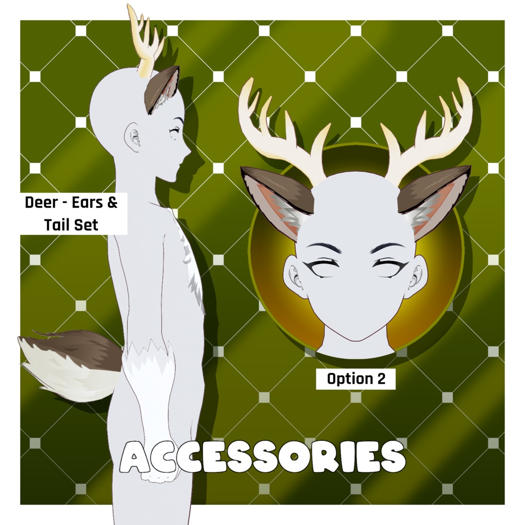 鹿セット - 耳・尻尾・ファーボディスーツ - 動物アクセサリー | VRoidテクスチャパック 【VRoid】 Deer Pack - Ears & Tails, & Fur Body Suit - Animal Accessories | Vroid Textures Pack