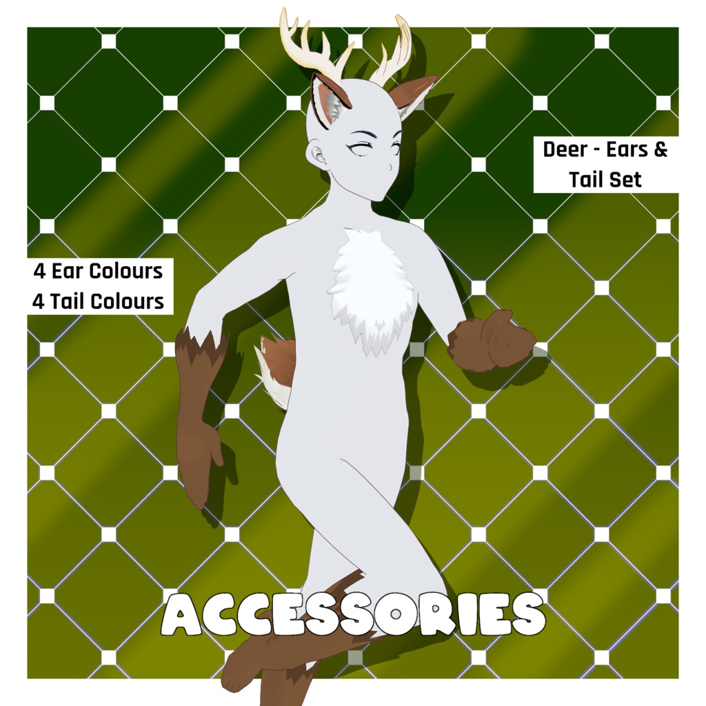 鹿セット - 耳・尻尾・ファーボディスーツ - 動物アクセサリー | VRoidテクスチャパック 【VRoid】 Deer Pack - Ears & Tails, & Fur Body Suit - Animal Accessories | Vroid Textures Pack