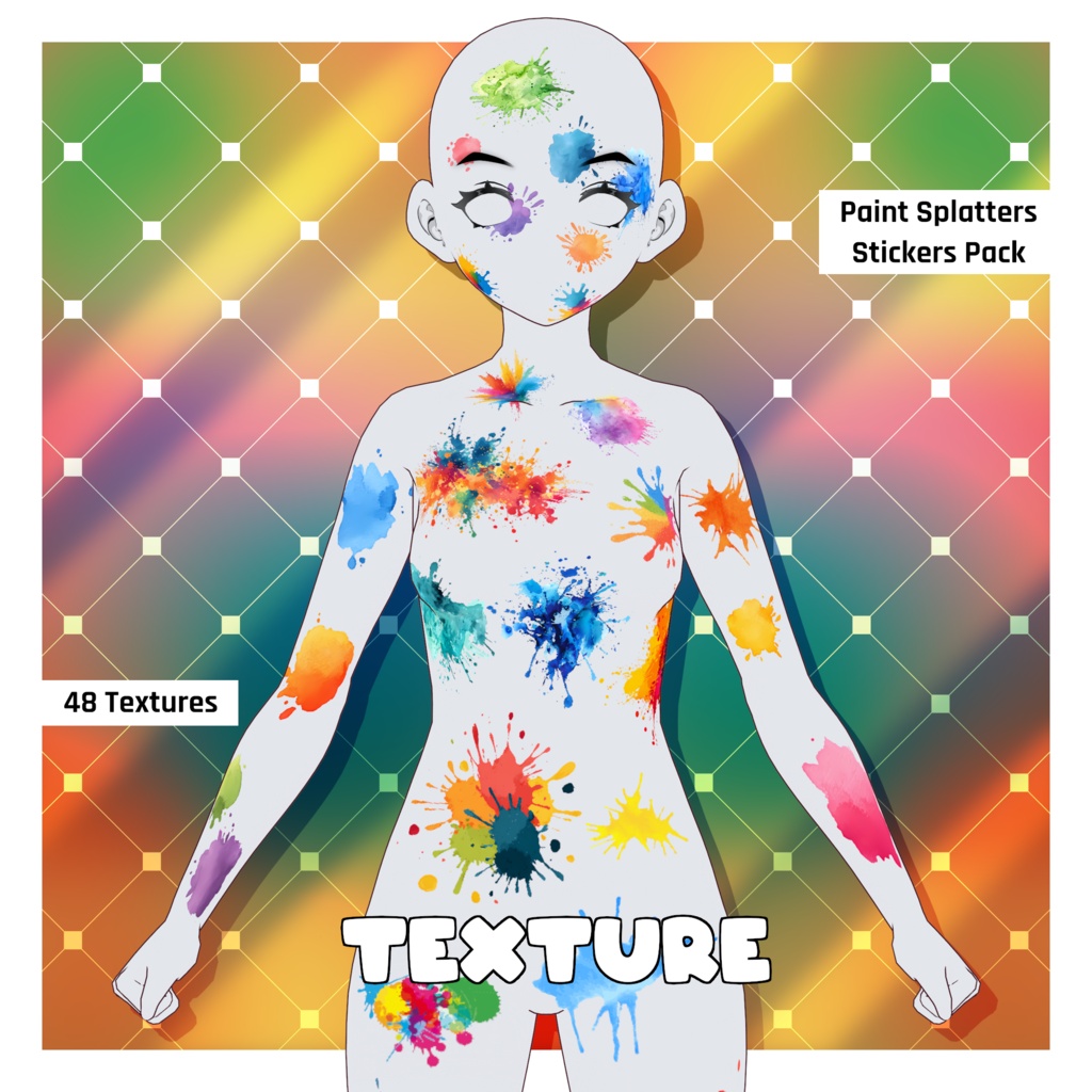 48種類のペンキ飛沫ステッカー | VRoidテクスチャパック 【VRoid】 48 Paint Splatters Stickers | VRoid Textures Pack