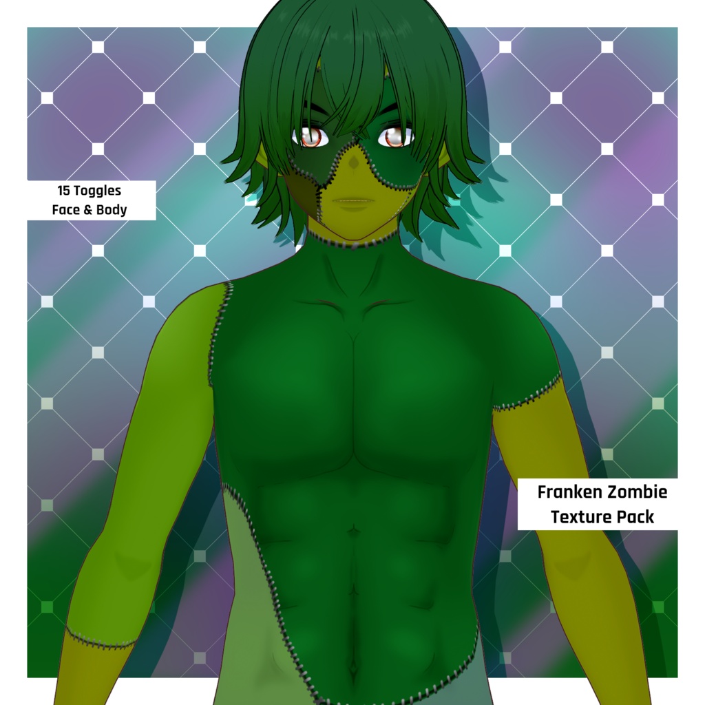 フランケン・ゾンビ | 男性 - アニメ風 | VRoidテクスチャパック 【VRoid】 Franken Zombie | Male - Anime Style | Vroid Textures Pack