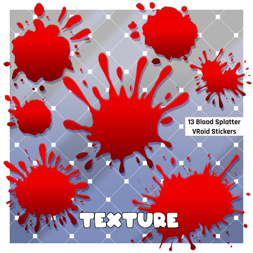 血しぶきテクスチャ 13種 | ハロウィン | VRoidステッカーパック 【VRoid】 13 Blood Splatters Textures | Halloween | VRoid Stickers Pack