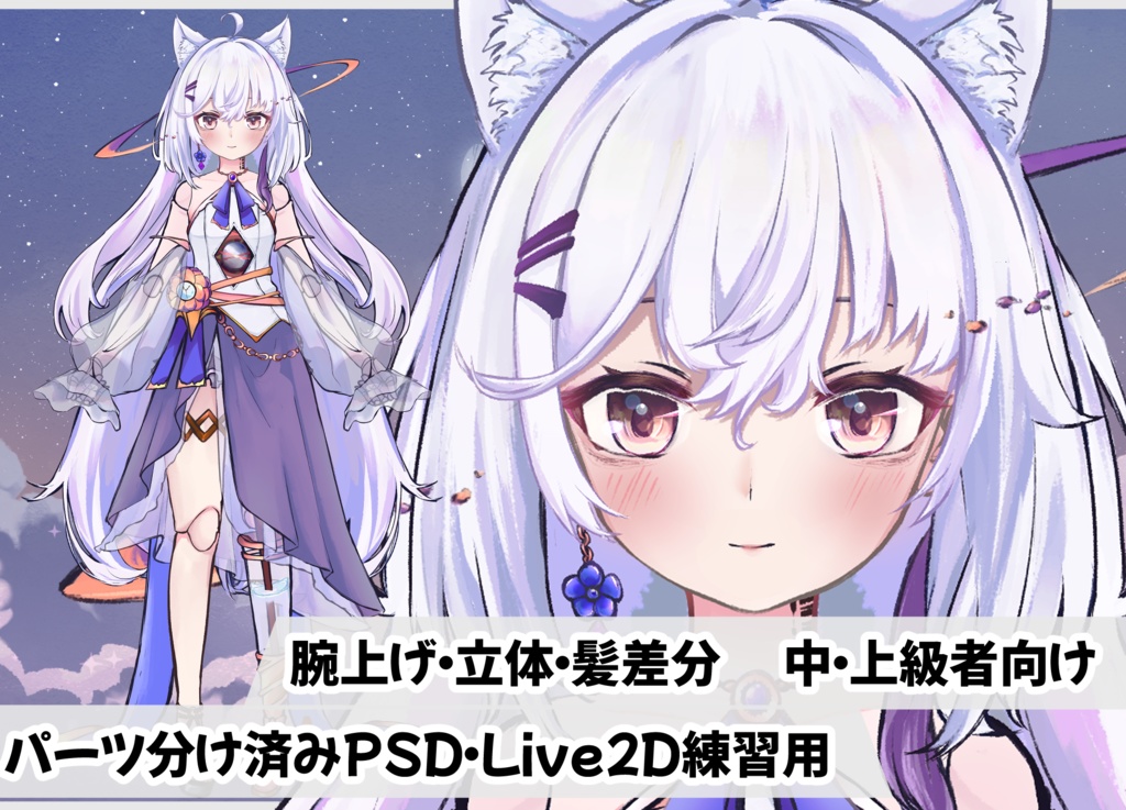 【Live2D練習用】猫耳・球体関節の女の子【パーツ分け済み汎用イラスト】