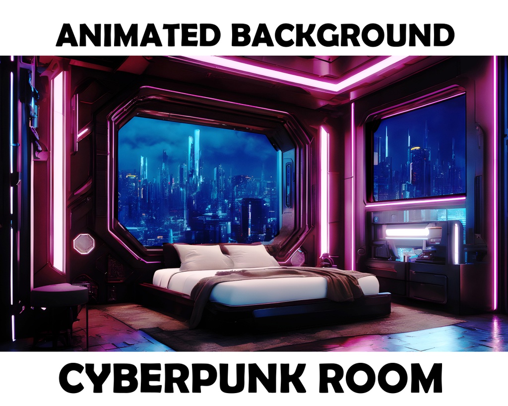Vtuber pink Animated Background, Cozy Lofi Cyberpunk Bedroom - 5x, Neon Twitch Fantasy Stream Overlay, Vtuber Seamless Looped Background, Vtuber Scene