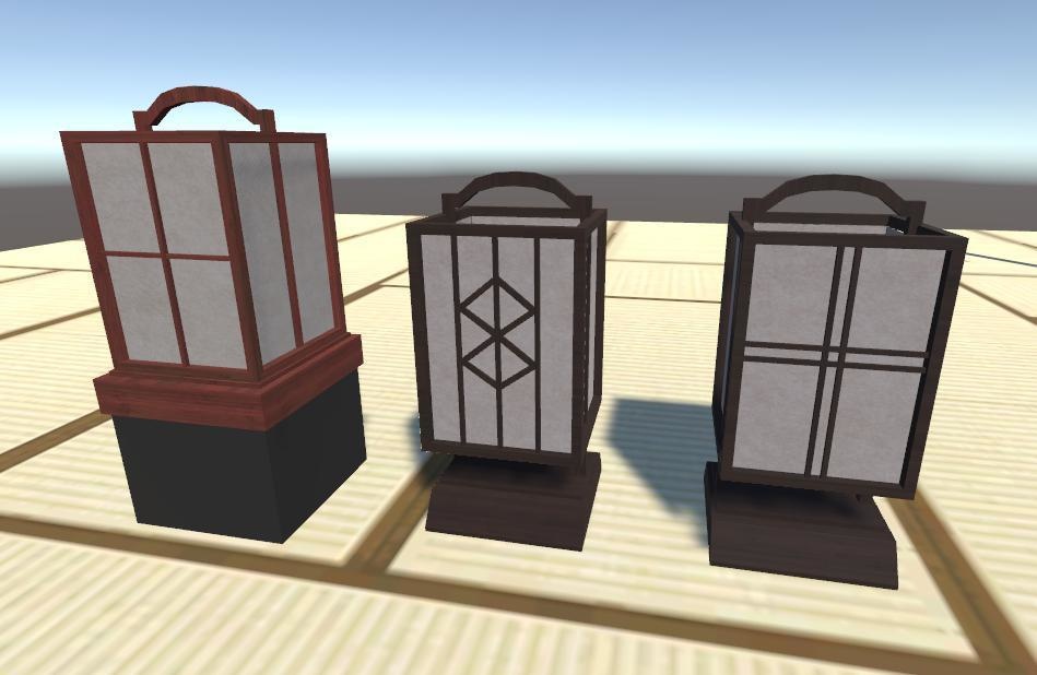 【VRChat向け3Dモデル】 行灯3点セット 和風アセット