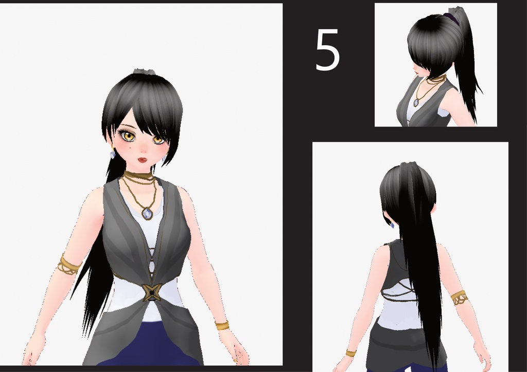 Vroid Long Hair Ponytails & Earrings