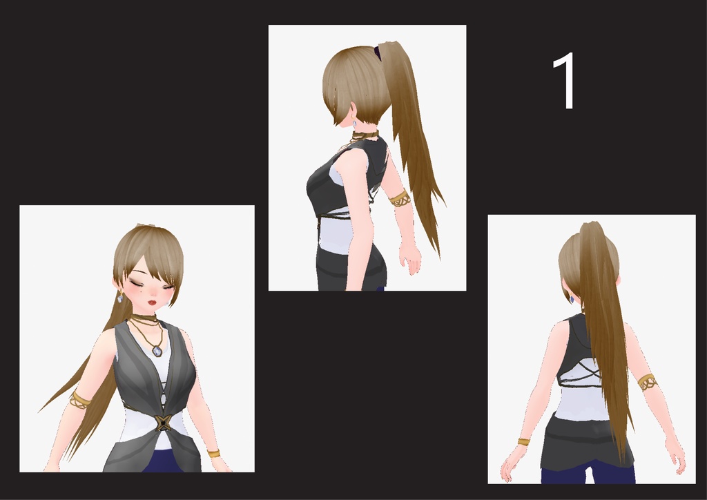 Vroid Long Hair Ponytails & Earrings